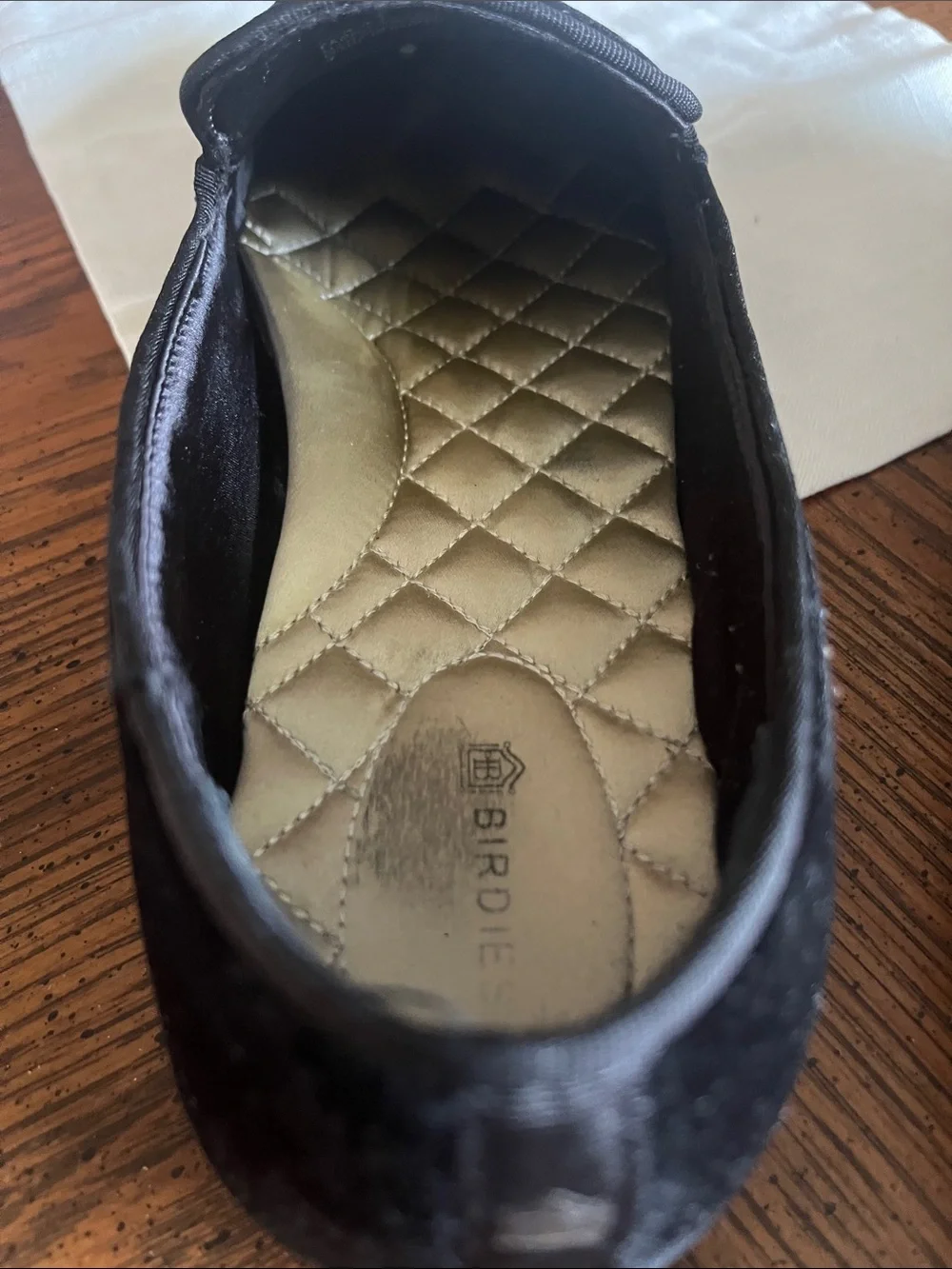 Birdies Black Velvet Quilted Insole Slip-On Loafers